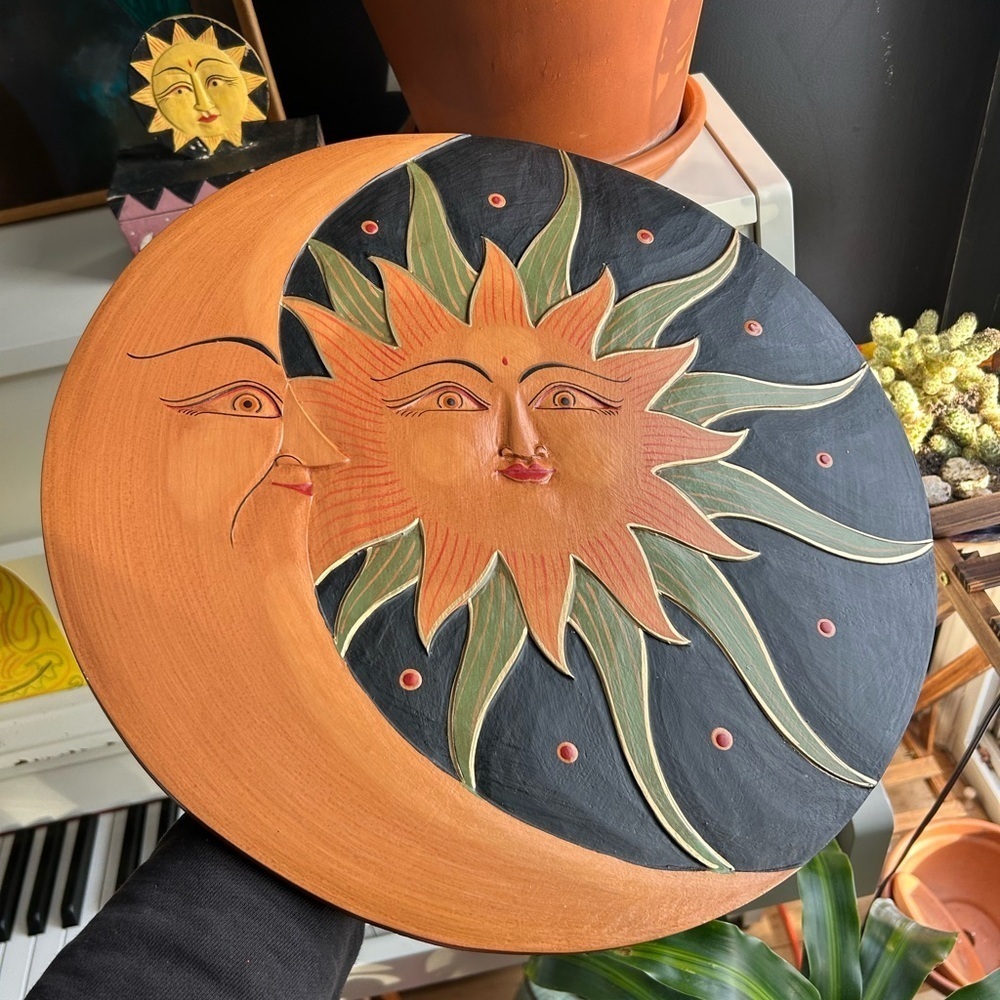 Vintage 15.75" Celestial Sun and Moon Wall Art - Black and Orange Whimsygoth